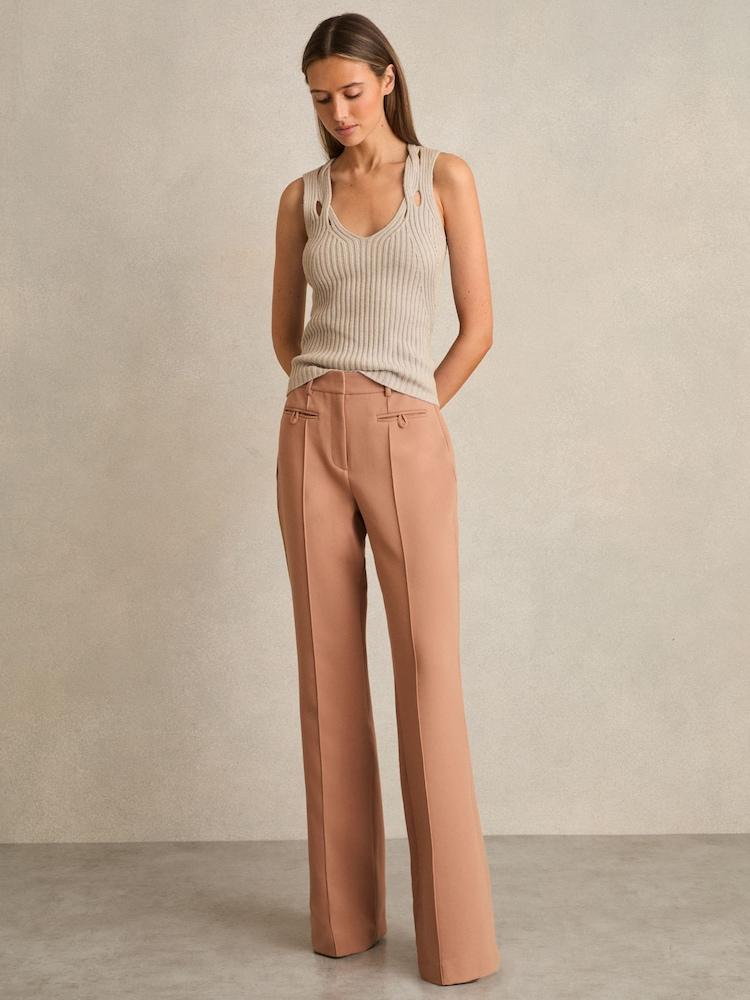 reiss Petite Welt Pocket Flared Trousers in Tan