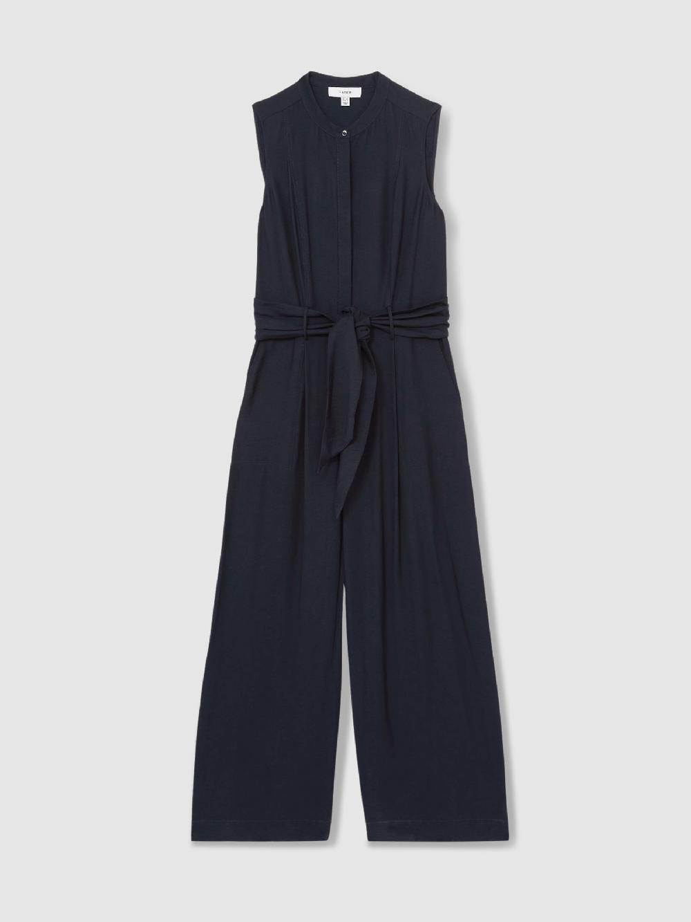 Reiss Petite Wide-Leg Belted Jumpsuit In Navy
