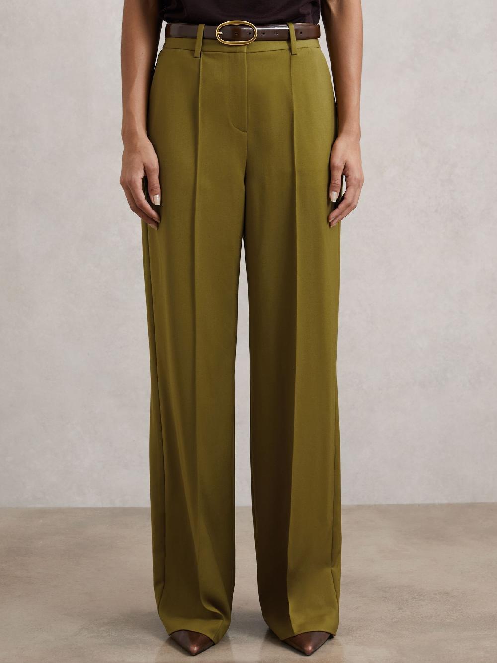 Reiss Petite Wide-Leg Pintuck Trousers In Green
