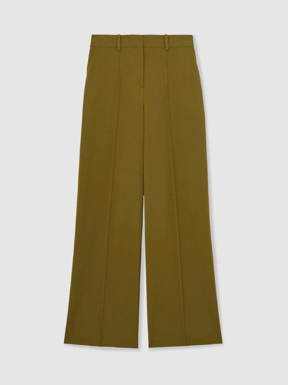 Reiss Petite Wide-Leg Pintuck Trousers In Green