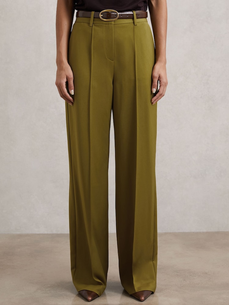 reiss Petite Wide-Leg Pintuck Trousers in Green