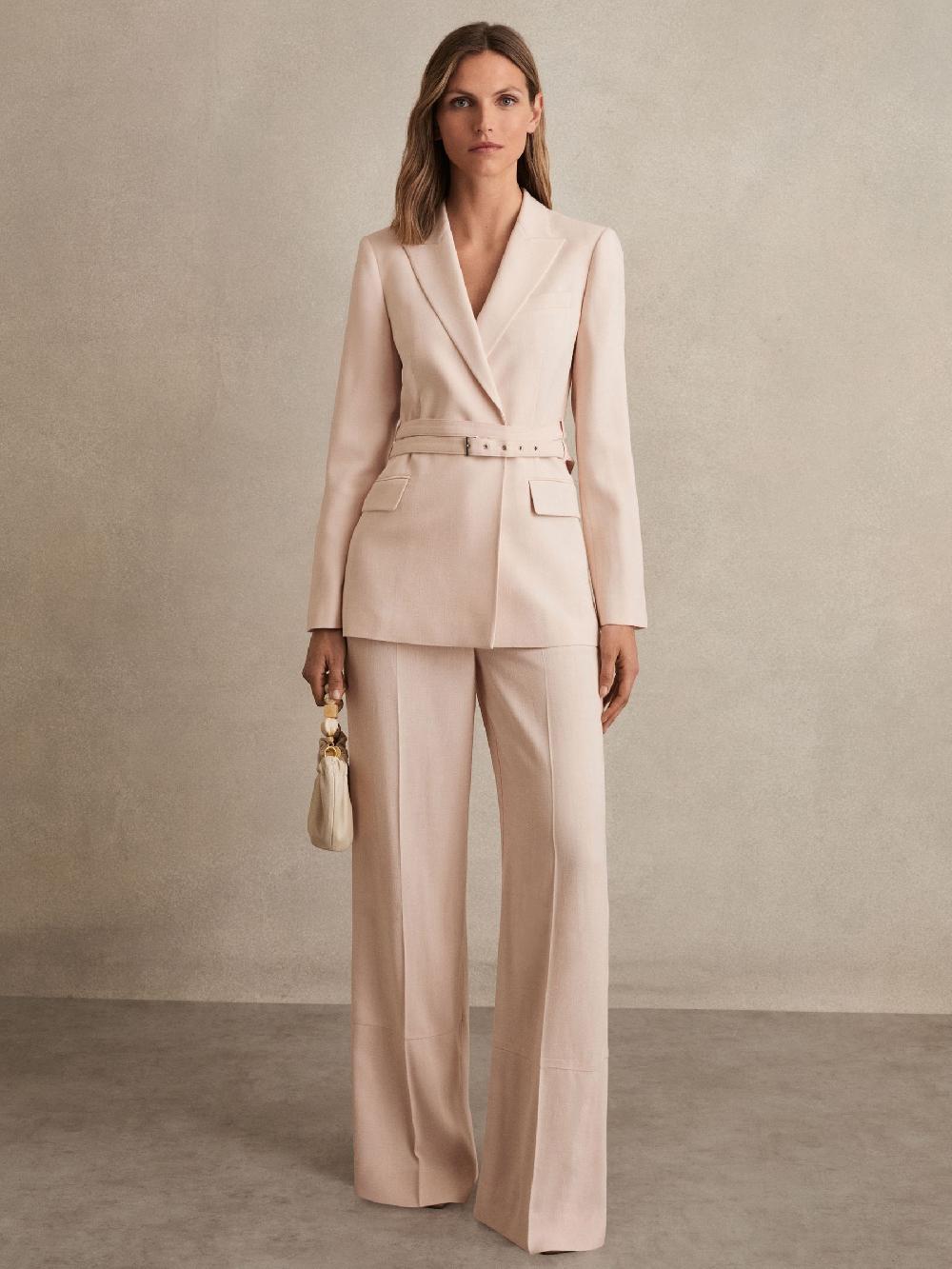 Reiss Petite Wide-Leg Suit Trousers In Pink