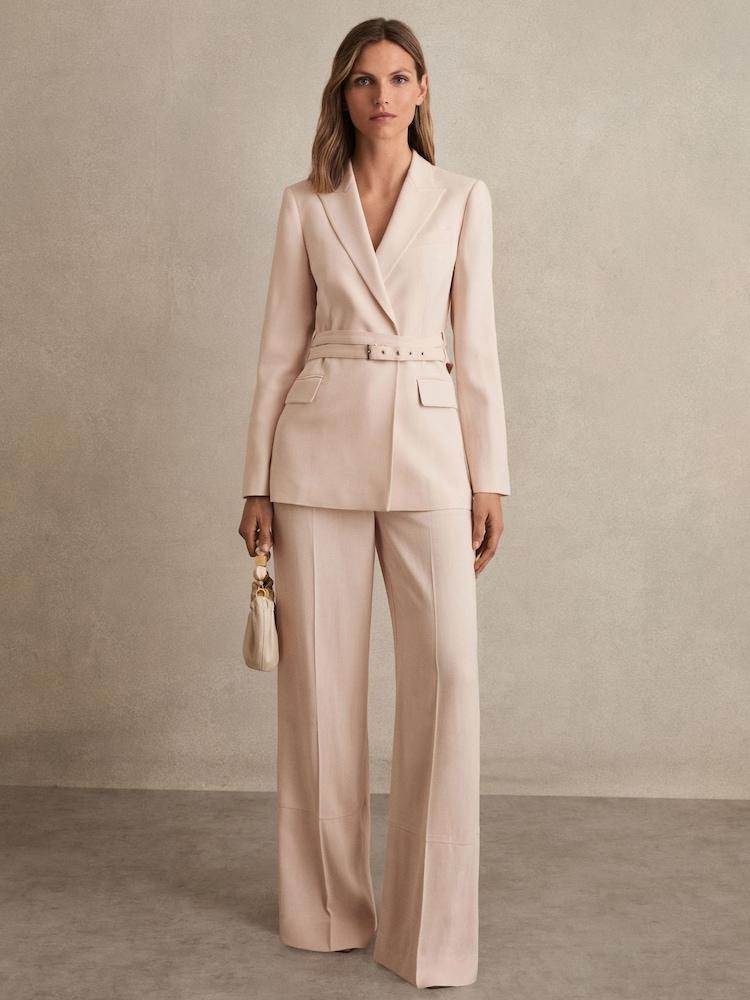 reiss Petite Wide-Leg Suit Trousers in Pink