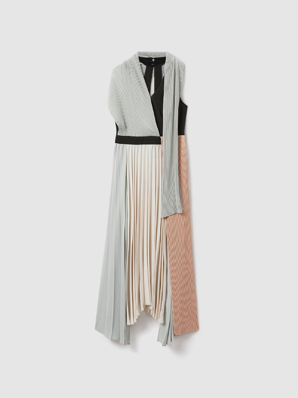 Reiss Pleated Asymmetric Midi Dress In Pink/Cream