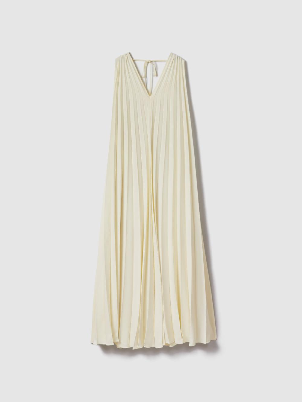 Reiss Pleated Cape Sleeve Midi Dress In Lemon
