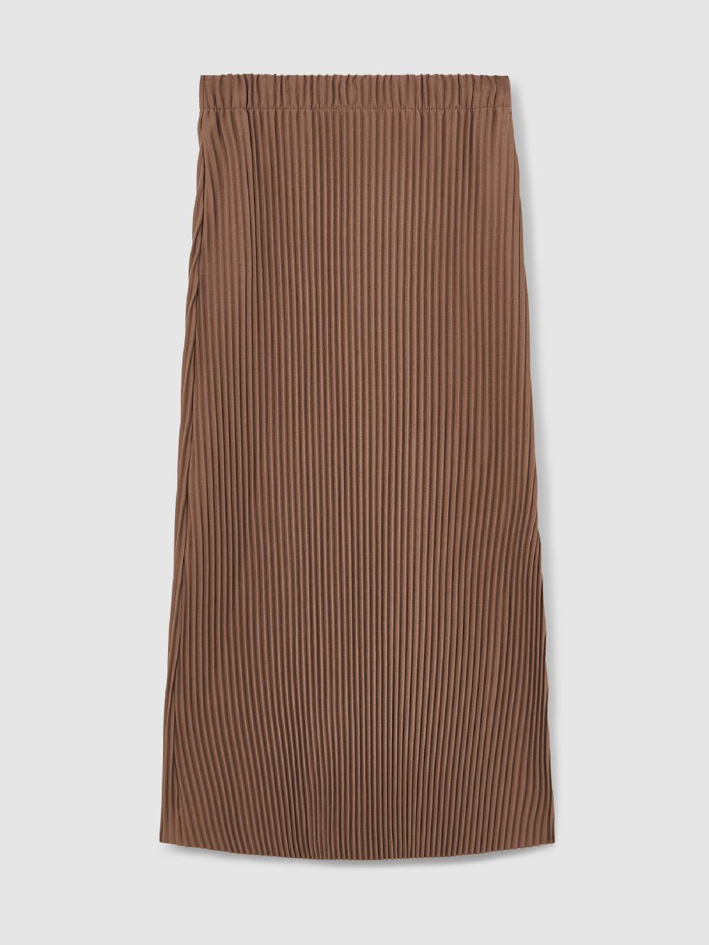 Reiss Pleated Jersey Midi Skirt In Chocolate