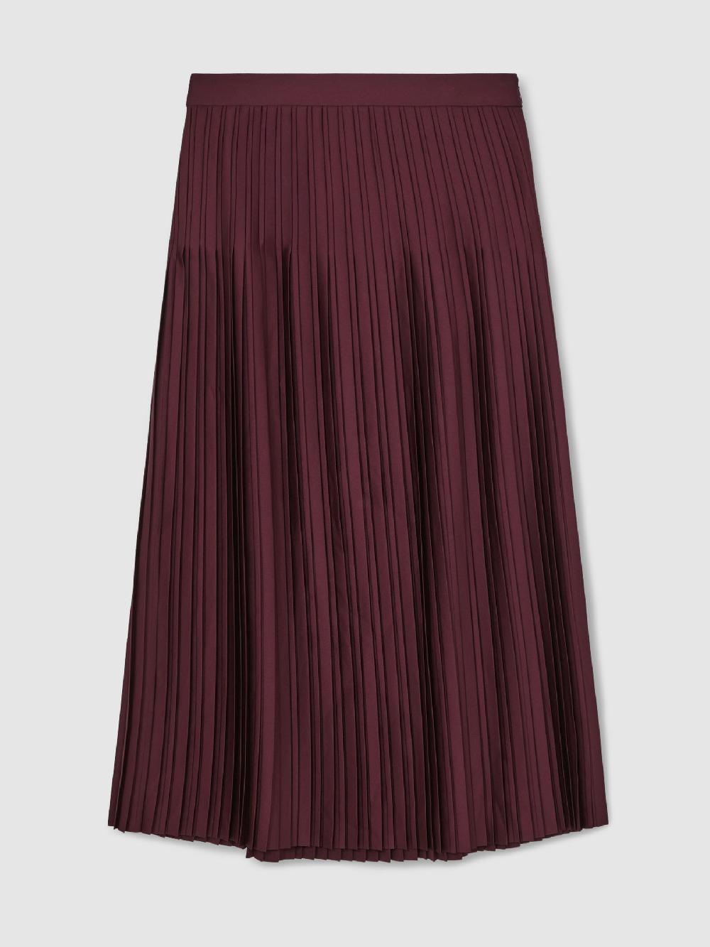 Reiss Pleated Midi Skirt In Burgundy