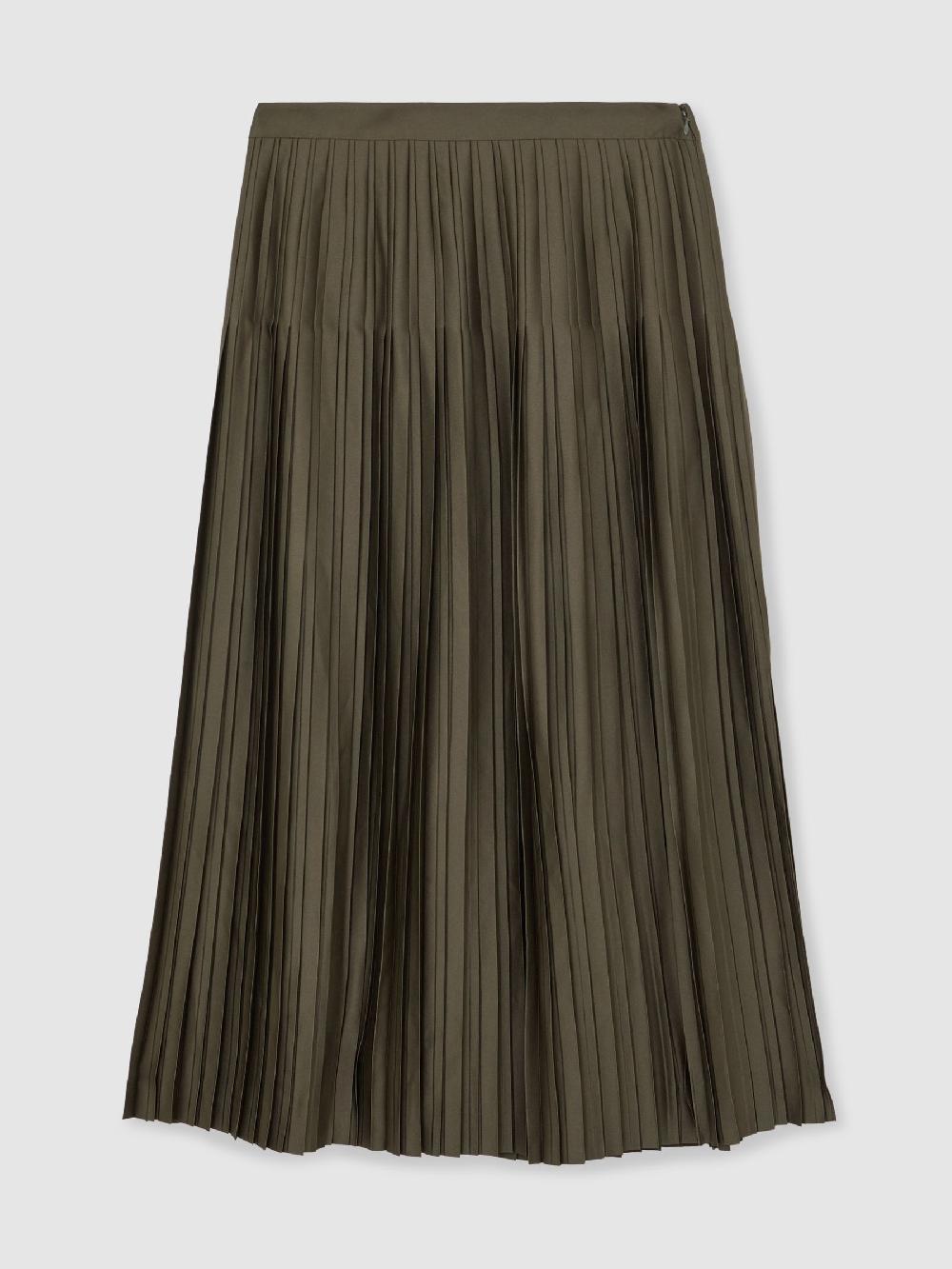 Reiss Pleated Midi Skirt In Khaki Green