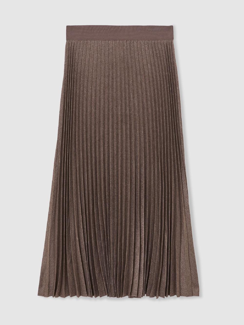 Reiss Pleated Midi Skirt In Mocha Brown