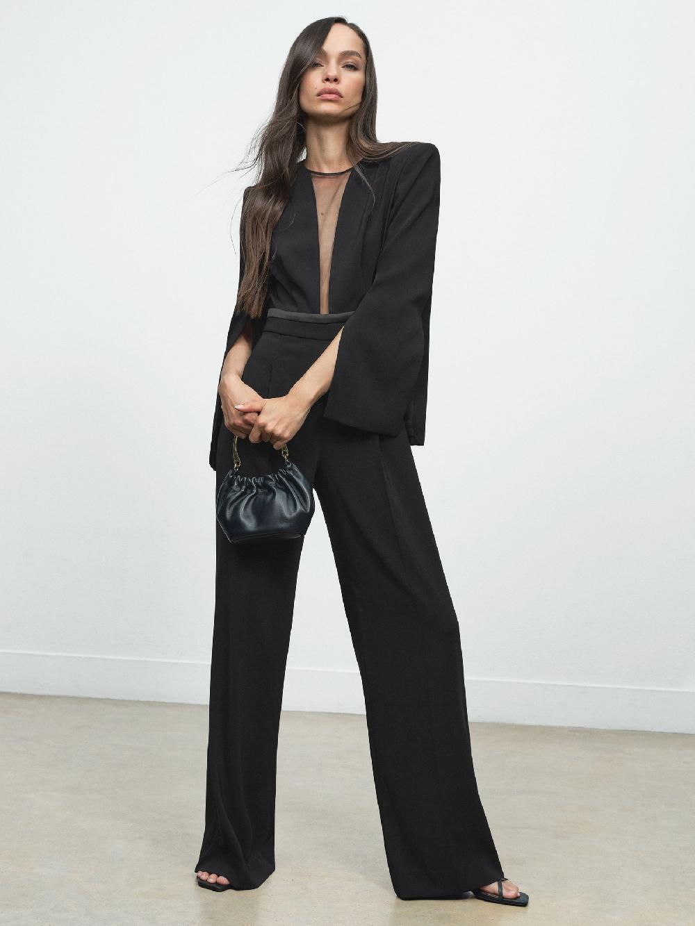 Reiss Plunge-Neck Split-Sleeve Jumpsuit In Black