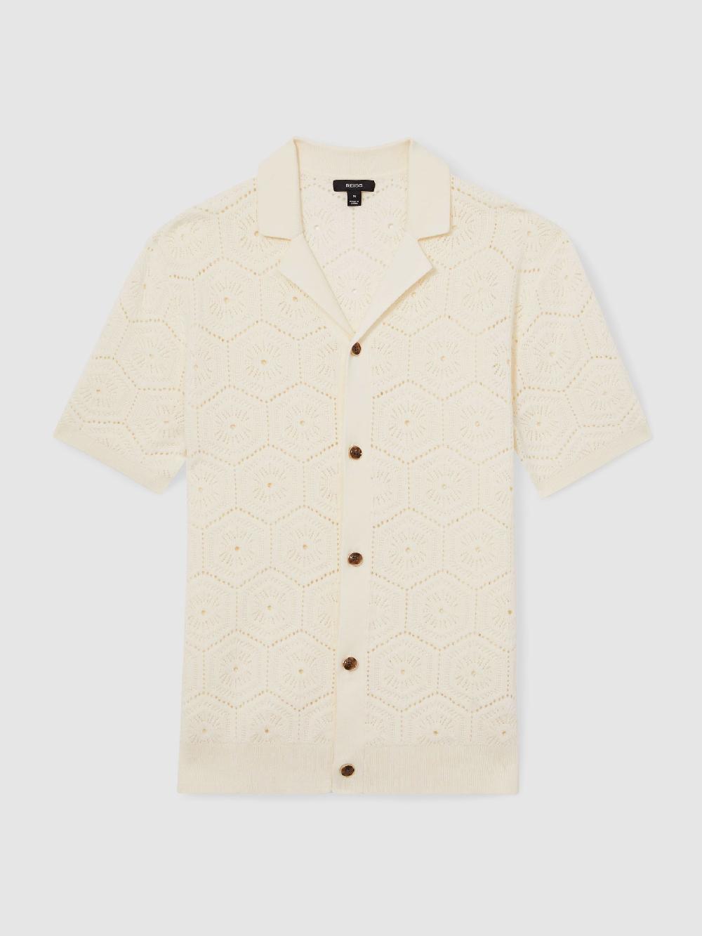 Reiss Pointelle Button-Through Shirt In Off White