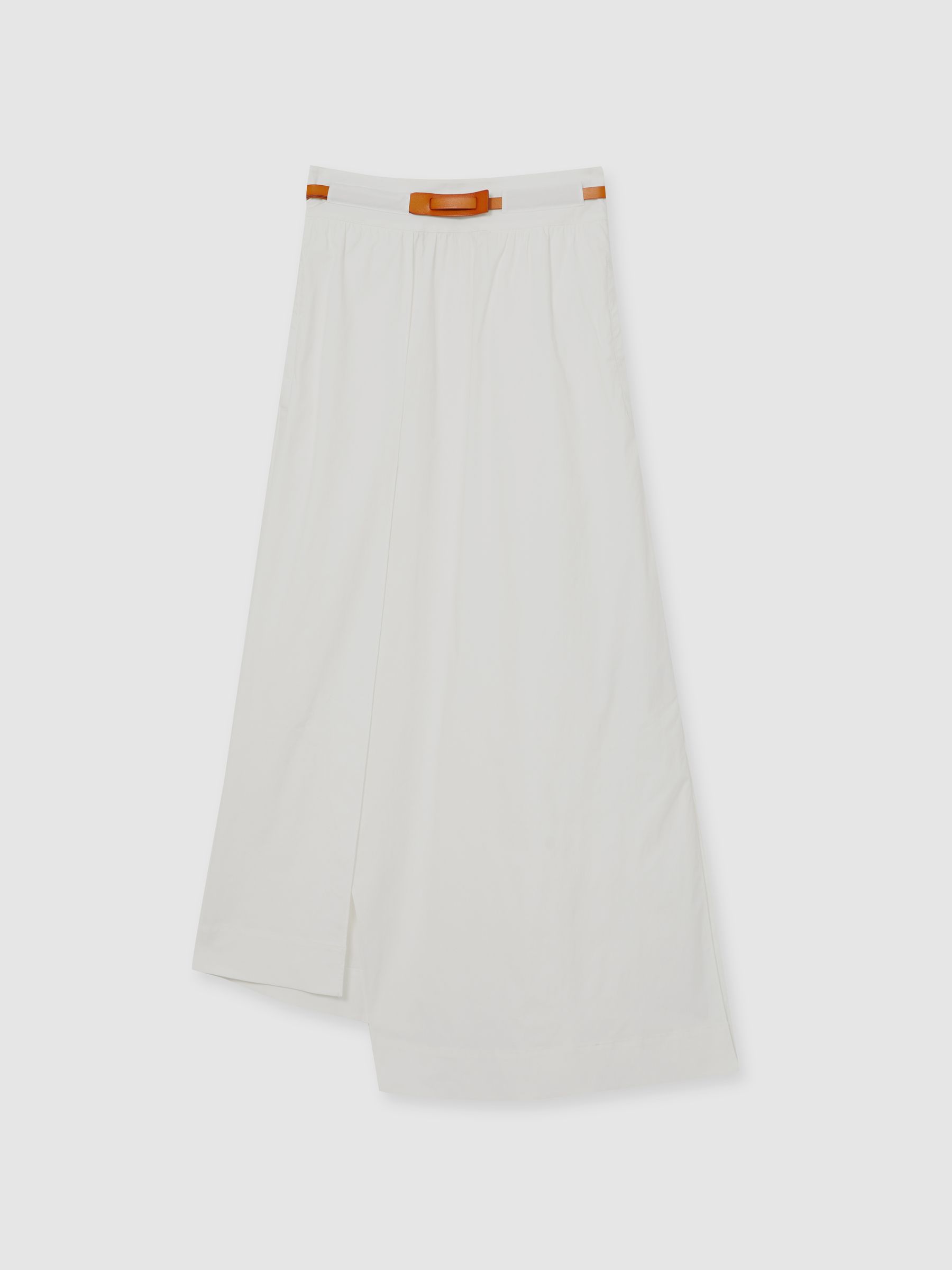 Reiss Poplin Belted Split Midi Skirt In Ivory