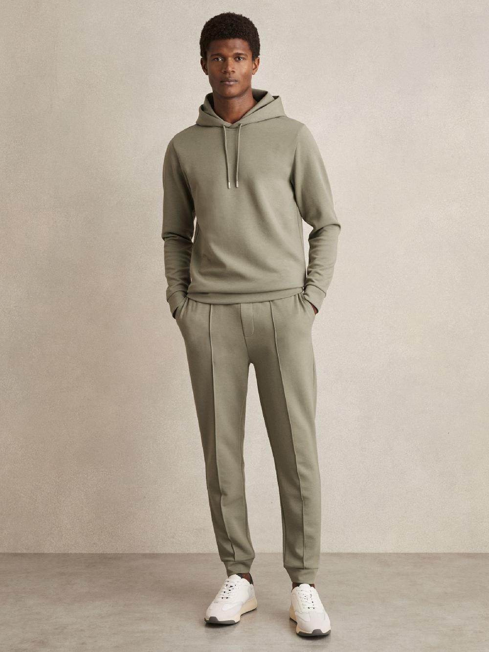 Reiss Premium Interlock-Jersey Hoodie In Sage
