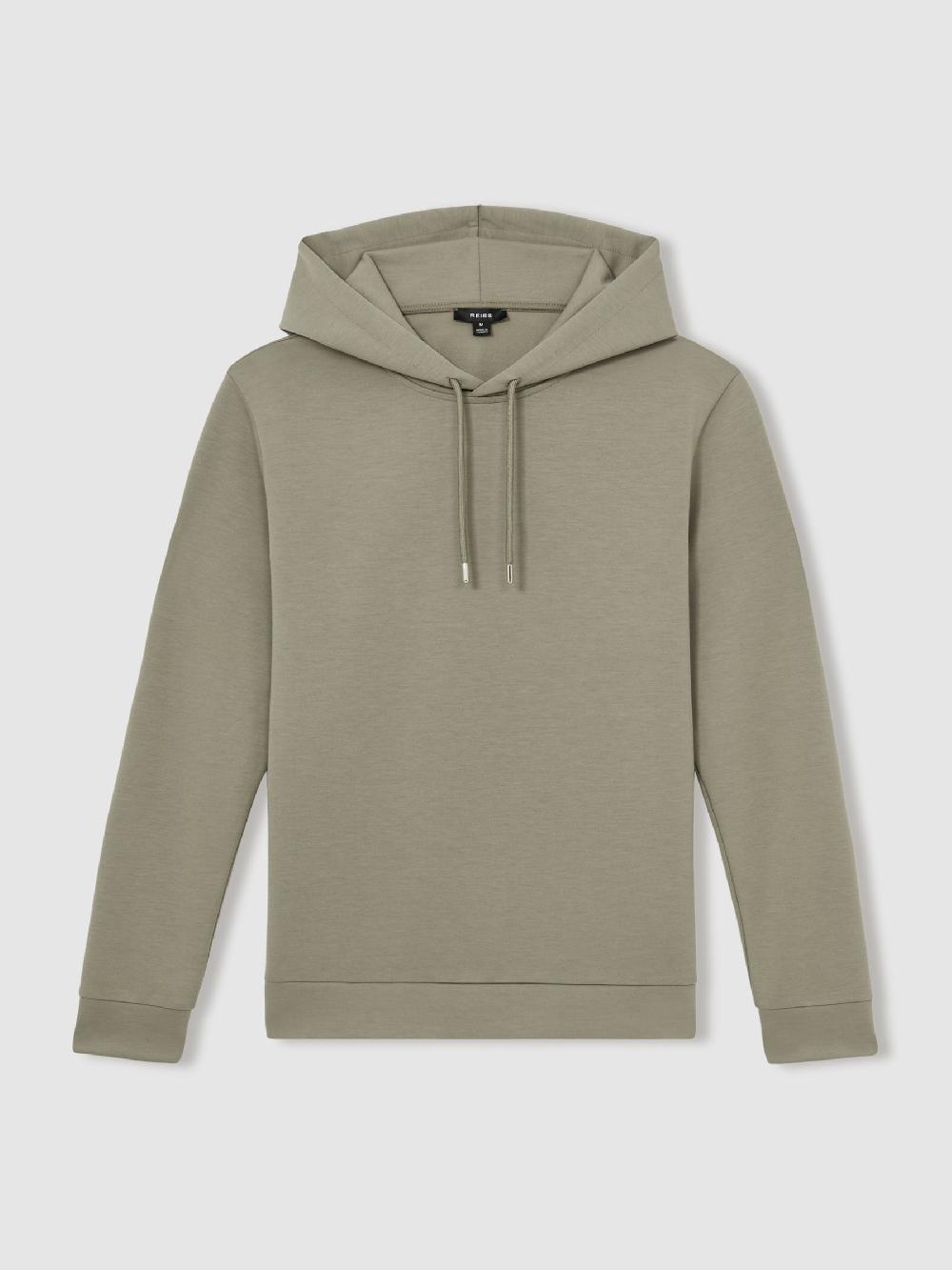 Reiss Premium Interlock-Jersey Hoodie In Sage