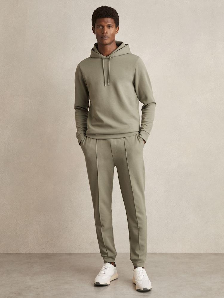 reiss Premium Interlock-Jersey Hoodie in Sage