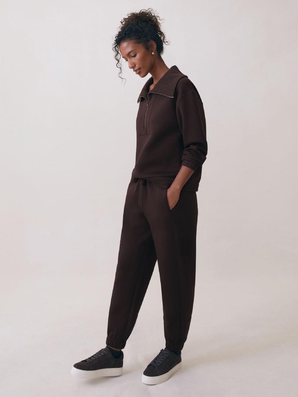 Reiss Premium Interlock Tapered Joggers In Plum