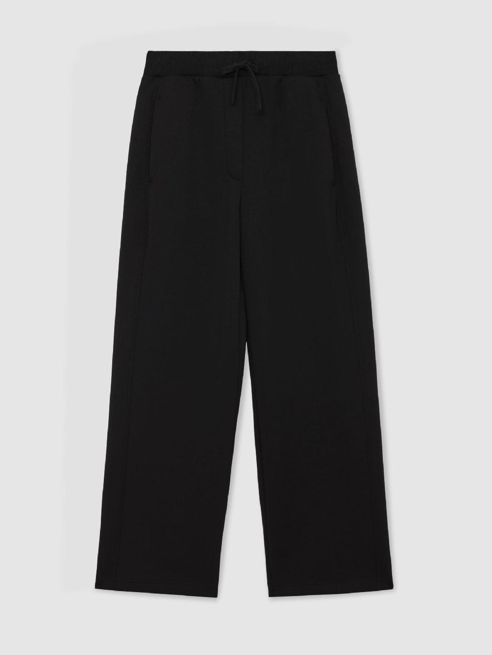 Reiss Premium Interlock Wide-Leg Joggers In Black