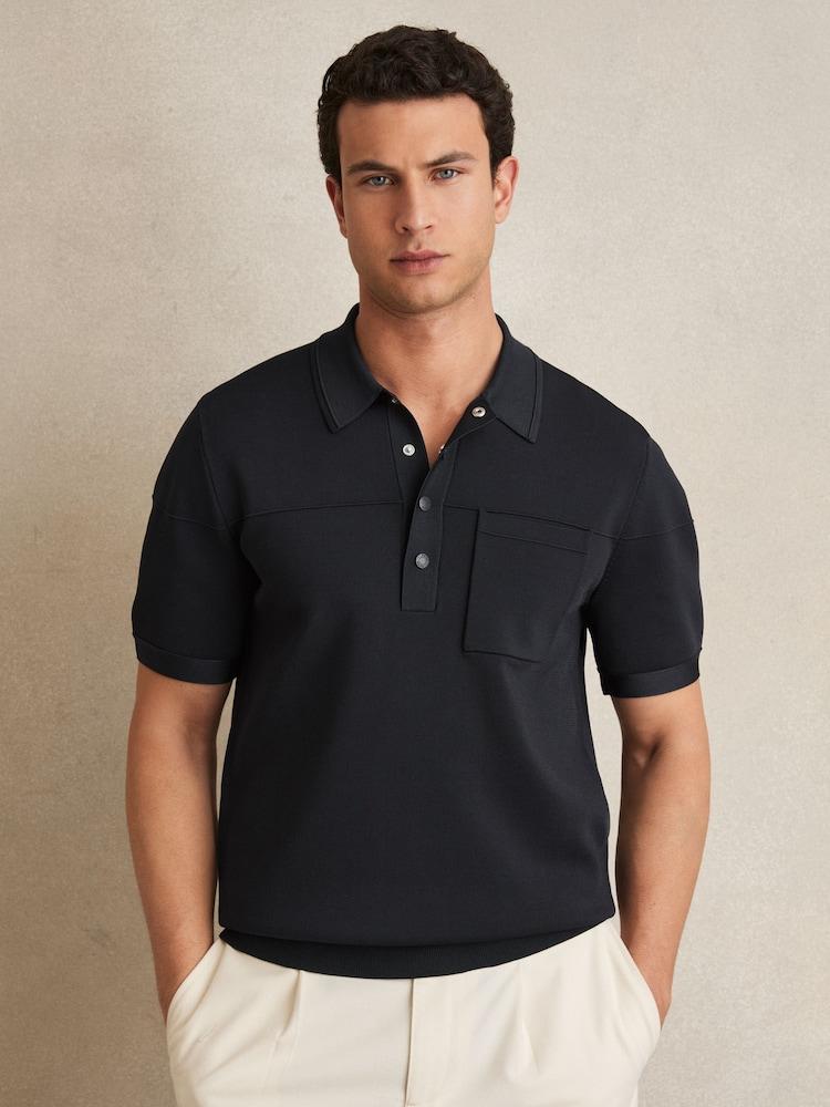 reiss Press-Stud Seam-Detail Polo Shirt in Navy