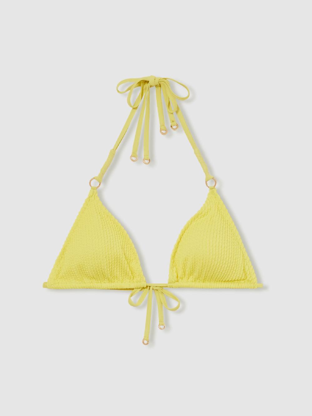 Reiss Printed Triangle Bikini Top In Lemon Yellow