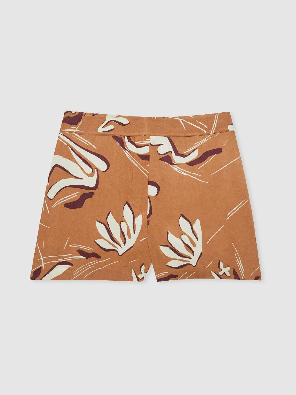 Reiss Printed Twill Shorts In Orange