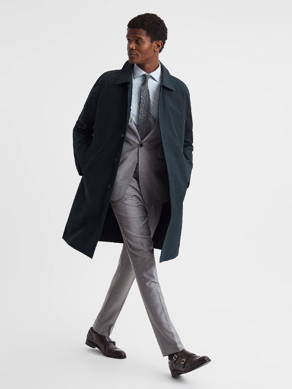 Reiss Private White Mid-Length Trench Coat In Navy