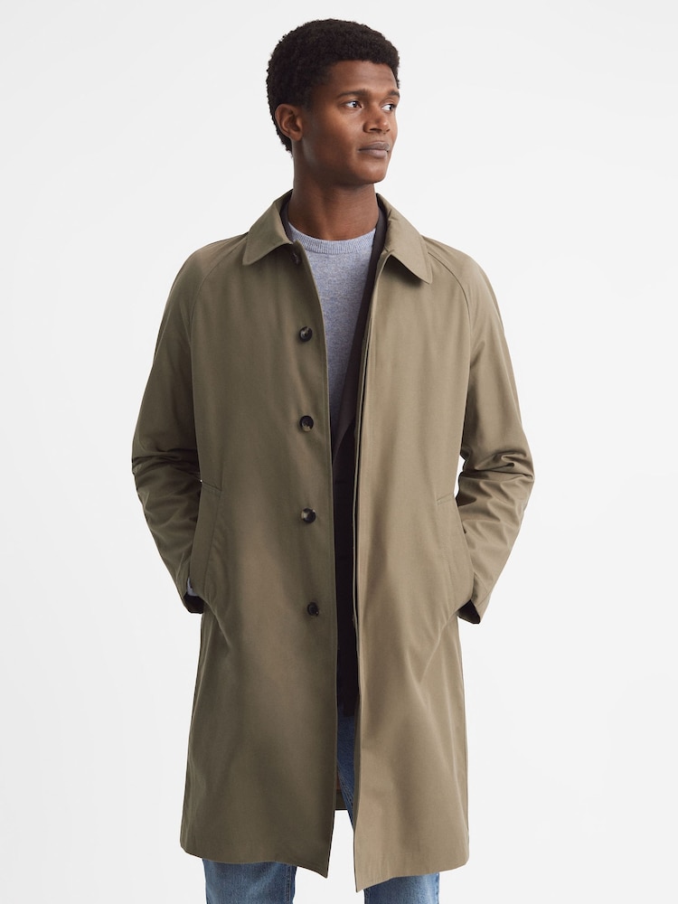 reiss Private White Mid-Length Trench Coat in Sage