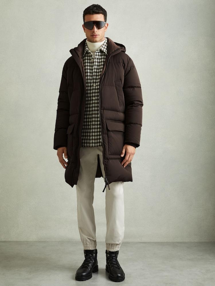 reiss Quilted Hooded Puffer Coat in Brown