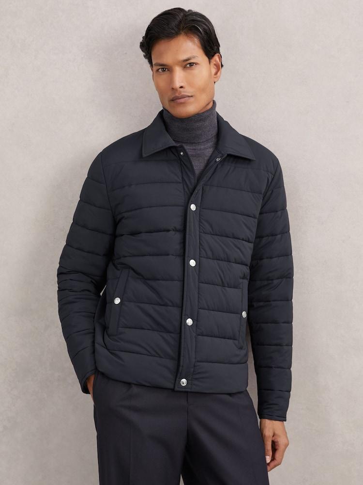 reiss Quilted Hybrid Press-Stud Jacket in Navy