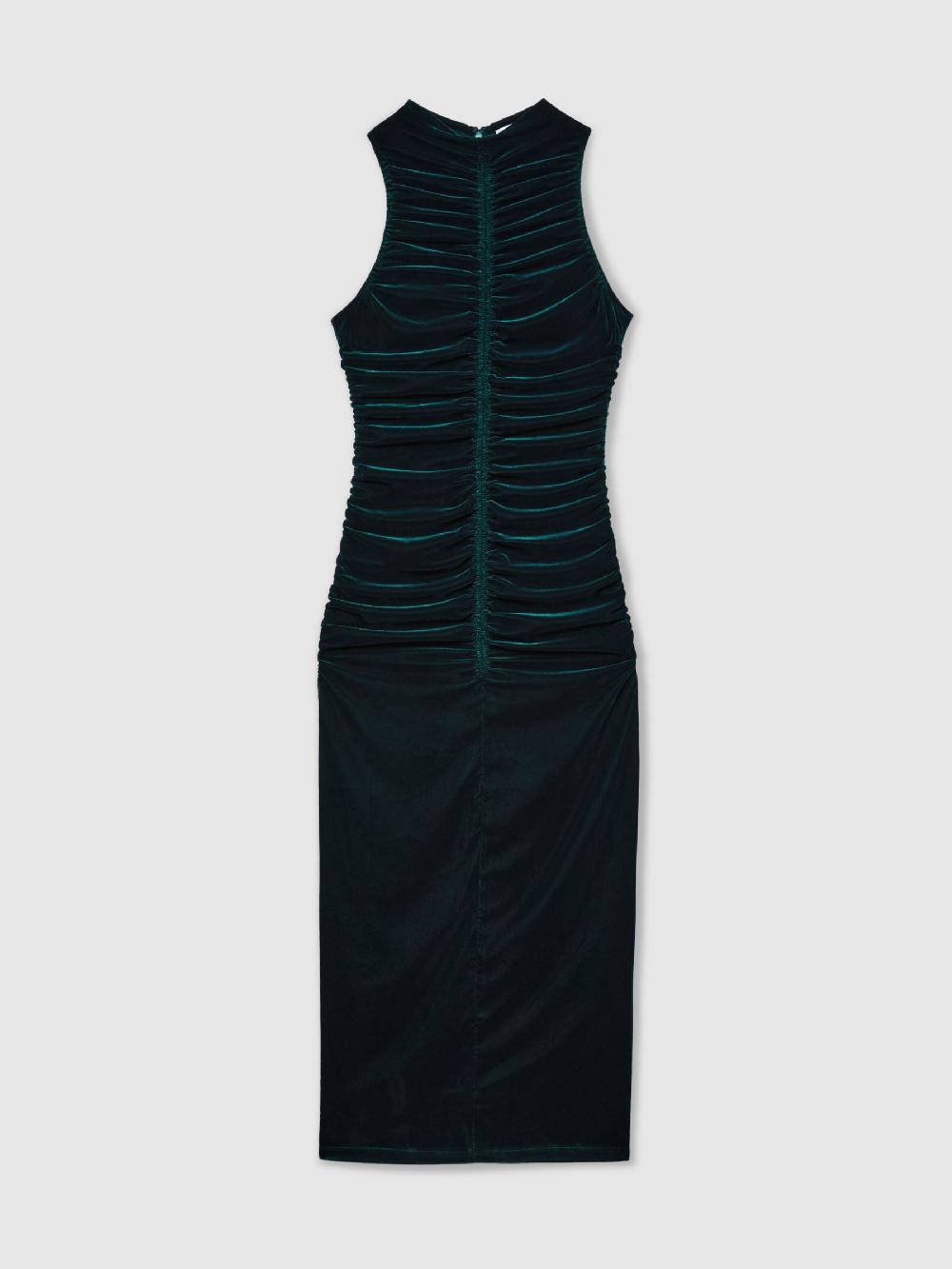 Reiss Racer-Front Ruched-Velvet Dress In Teal
