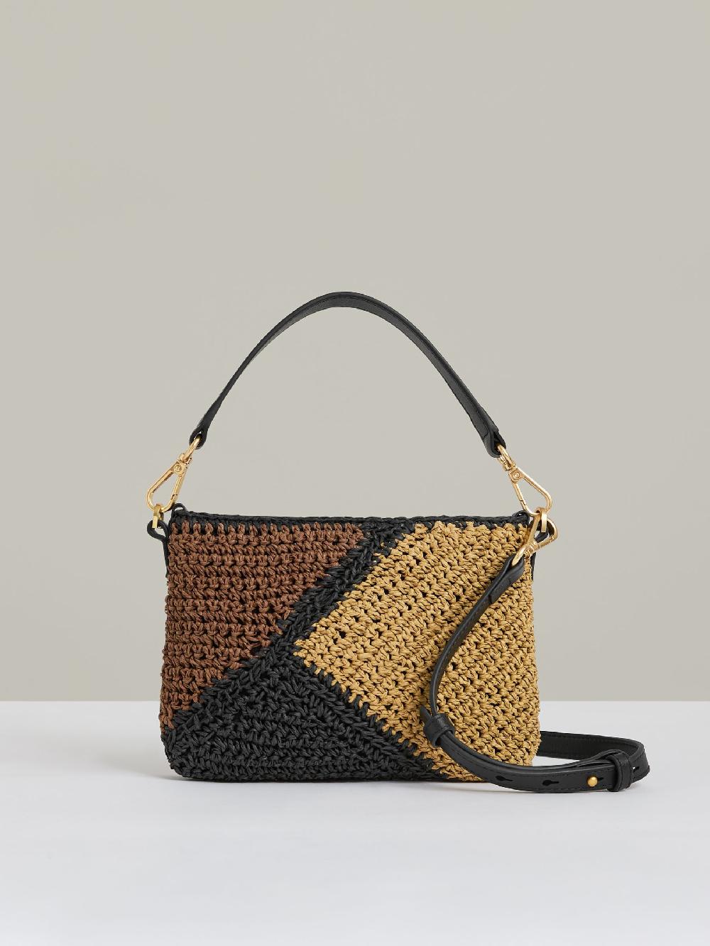 Reiss Raffia Colour-Block Crossbody Bag In Tan