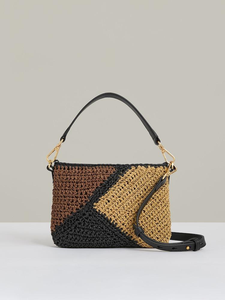 reiss Raffia Colour-Block Crossbody Bag in Tan