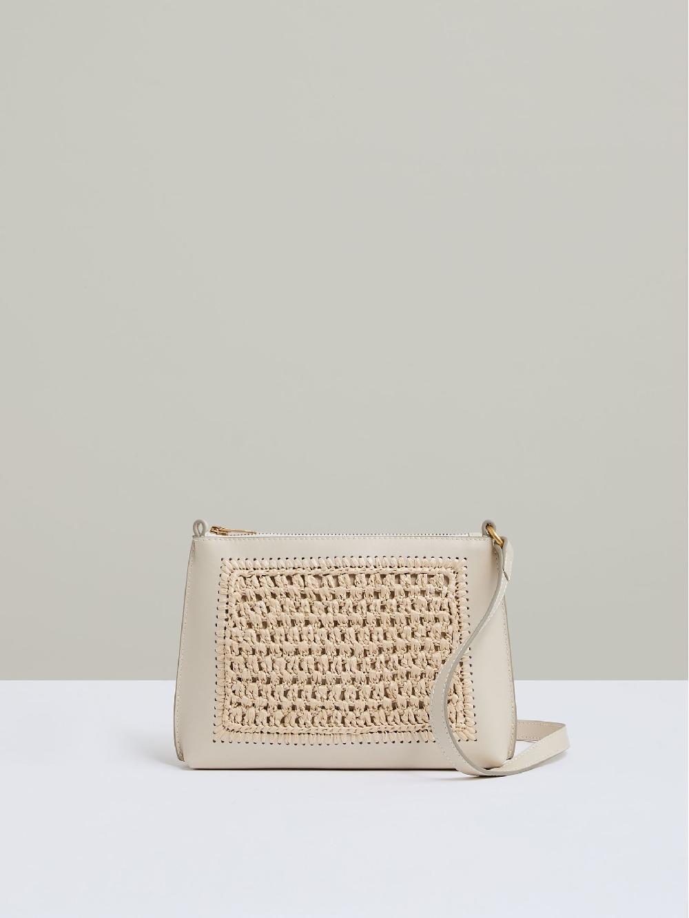 Reiss Raffia Leather Cross-Body Bag In Off White