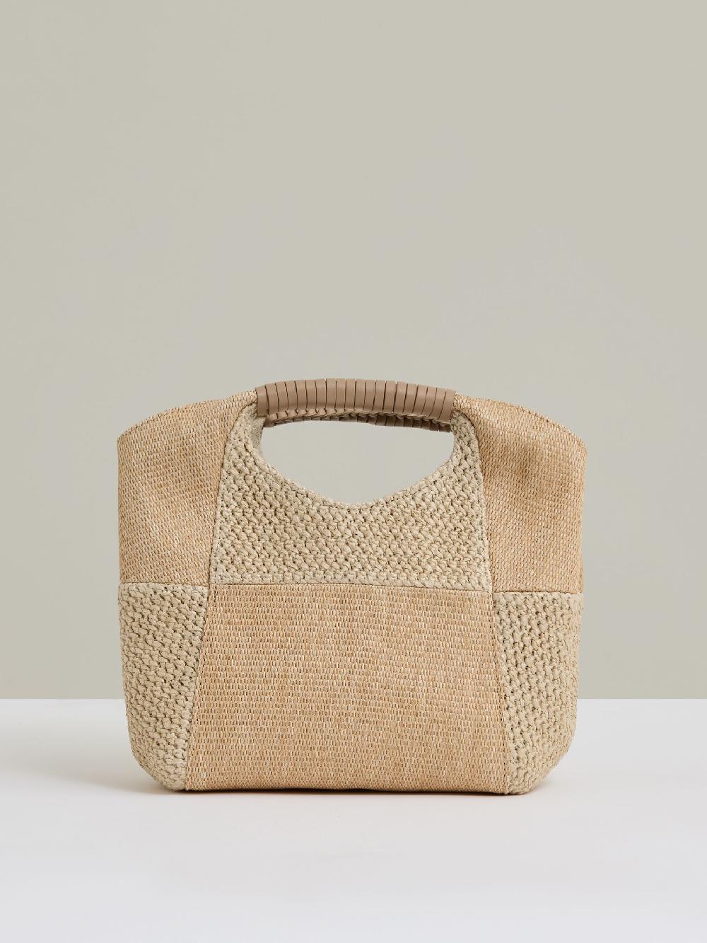Reiss Raffia Patchwork Clutch Bag In Natural
