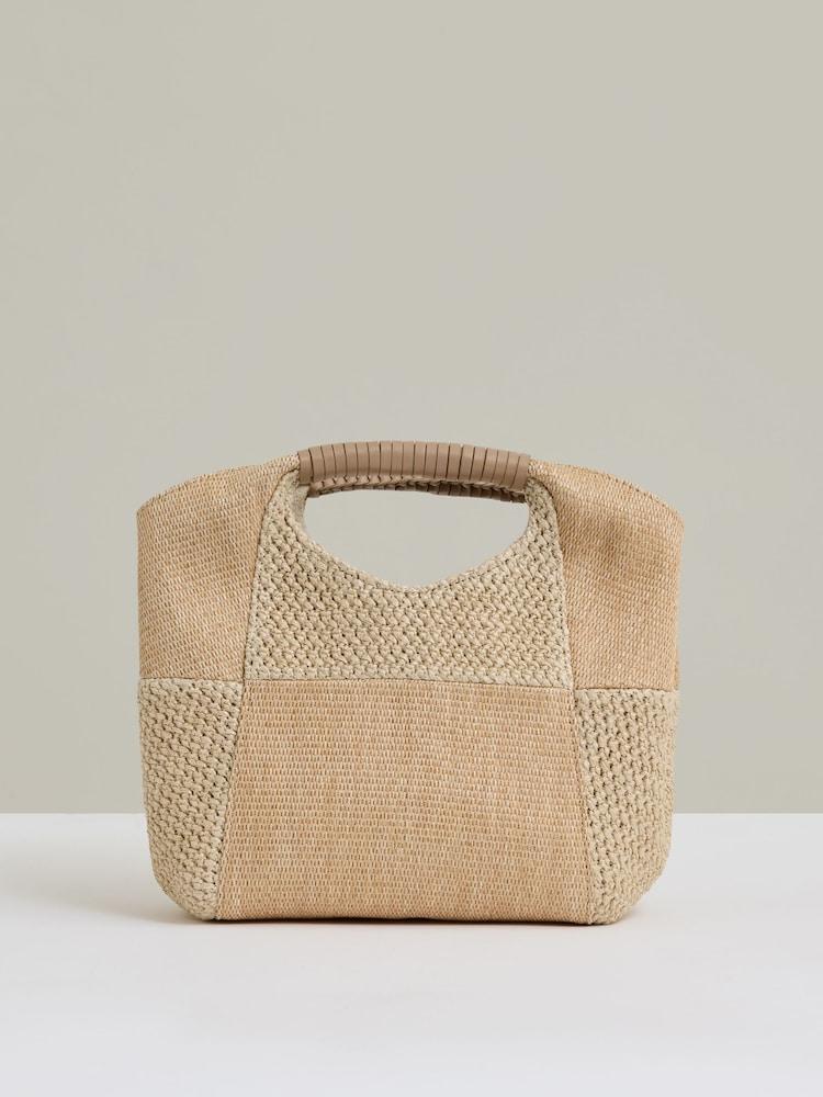 reiss Raffia Patchwork Clutch Bag in Natural