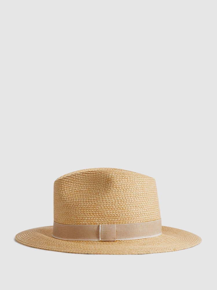reiss Raffia Short Brim Sun Hat in Natural
