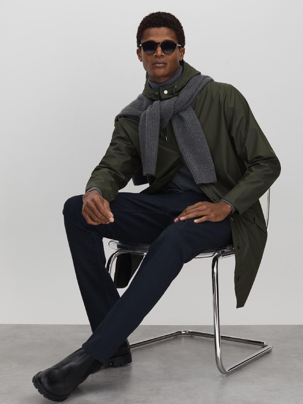 Reiss Rains Fishtail Parka In Dark Green