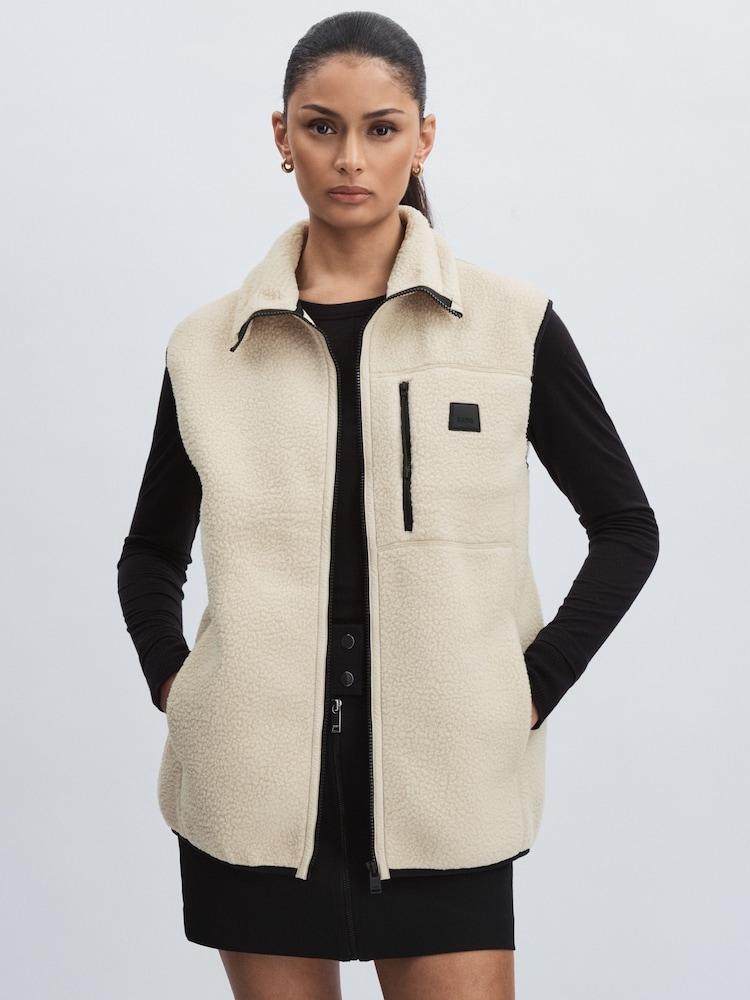 reiss Rains Fleece Zip-Through Gilet in Beige