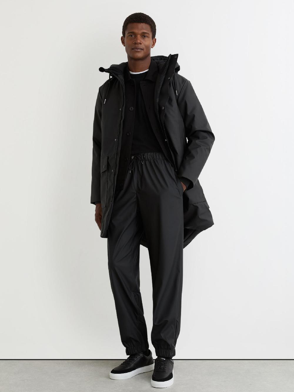 Reiss Rains Long Hooded Parka Coat In Black