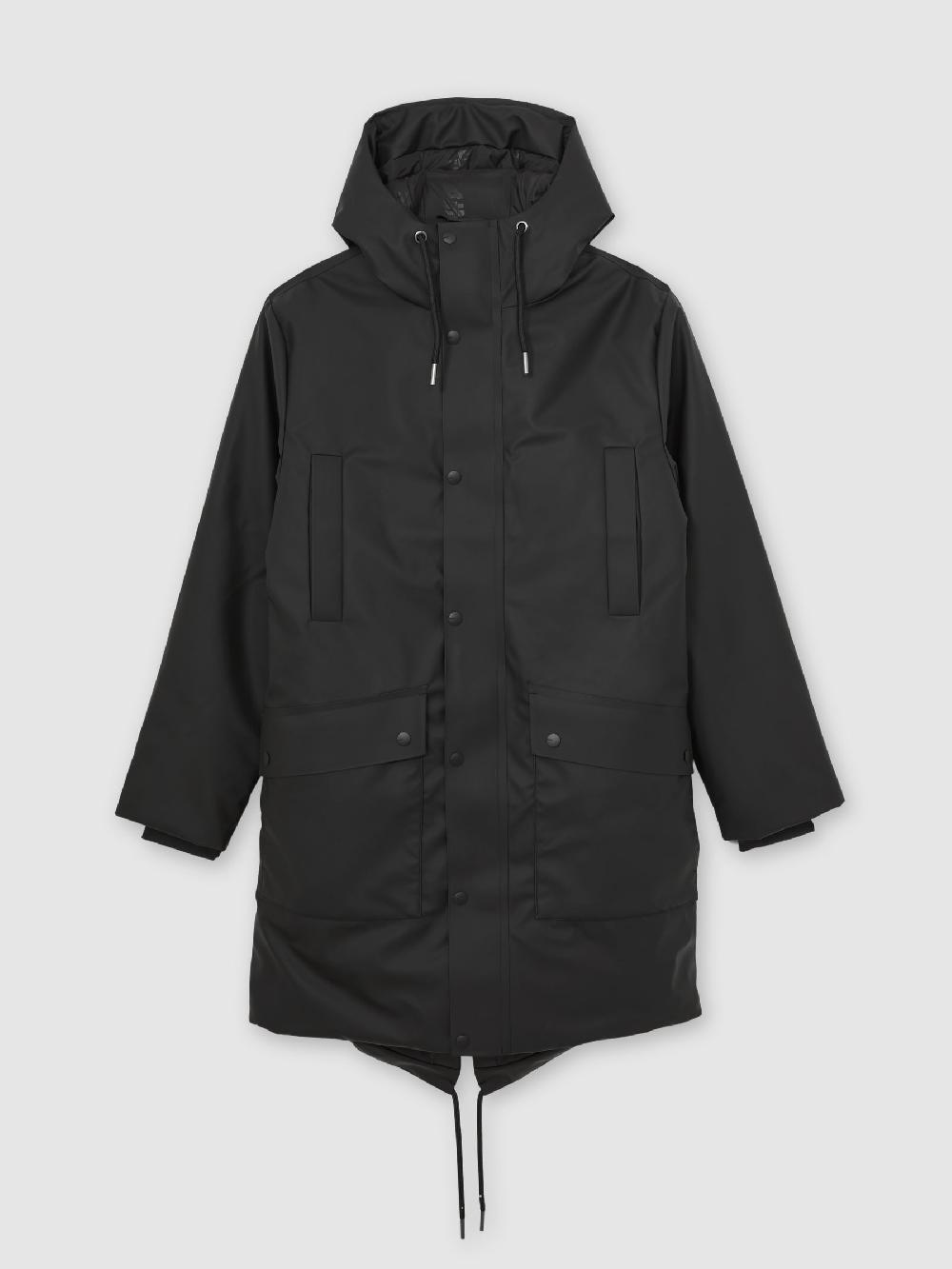 Reiss Rains Long Hooded Parka Coat In Black