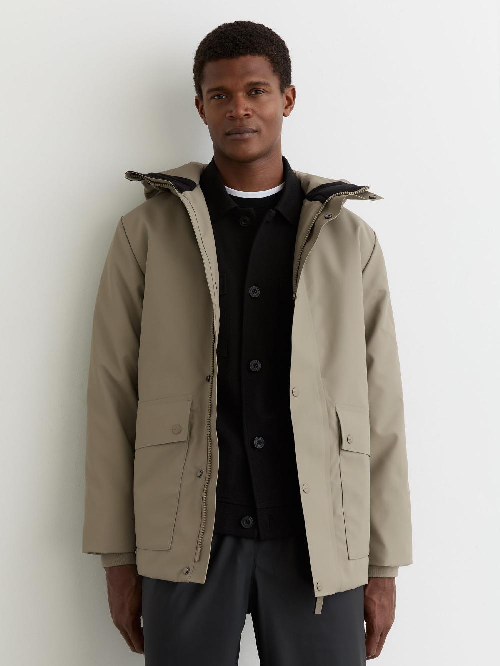 Reiss Rains Short Hooded Parka Coat In Drift