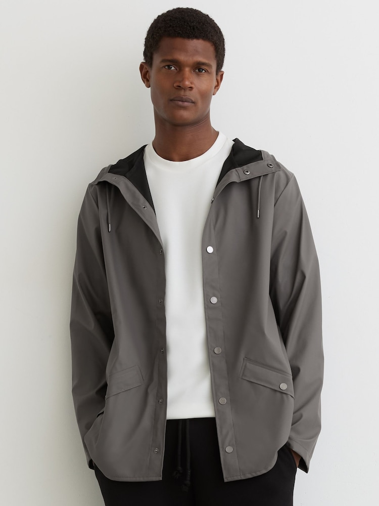 reiss Rains Waterproof Hooded Rain Jacket in Grey