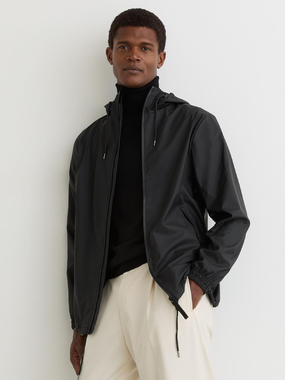 Reiss Rains Waterproof Hooded Raincoat In Black