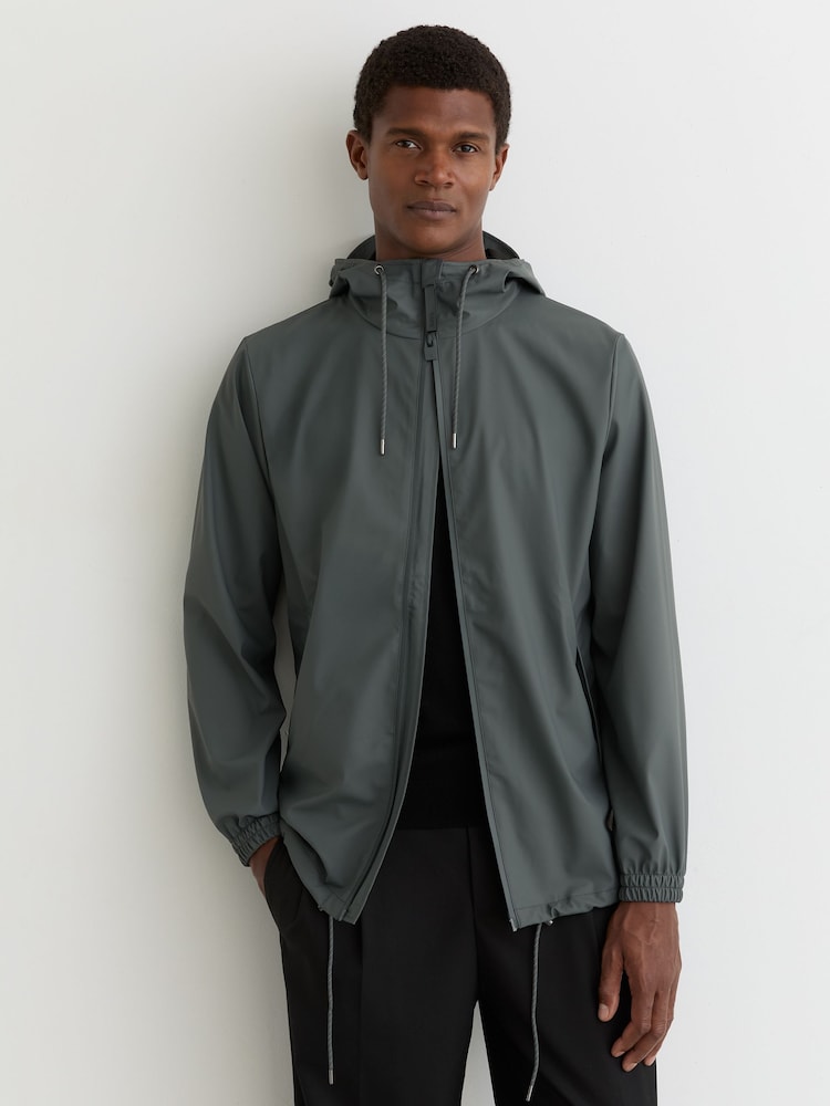 reiss Rains Waterproof Hooded Raincoat in Lagoon