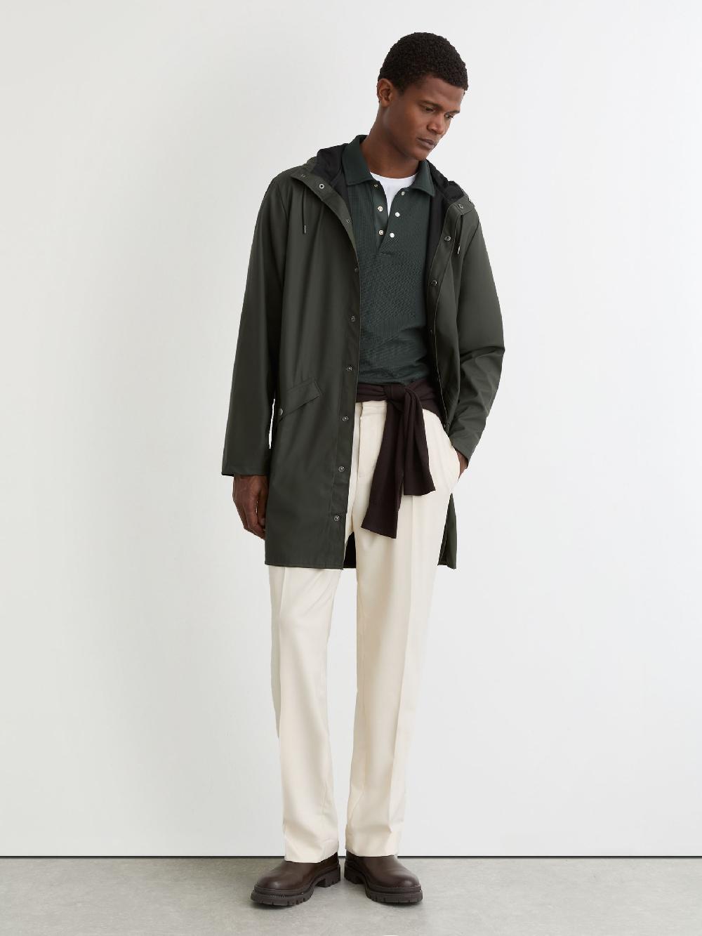 Reiss Rains Waterproof Long Jacket In Green
