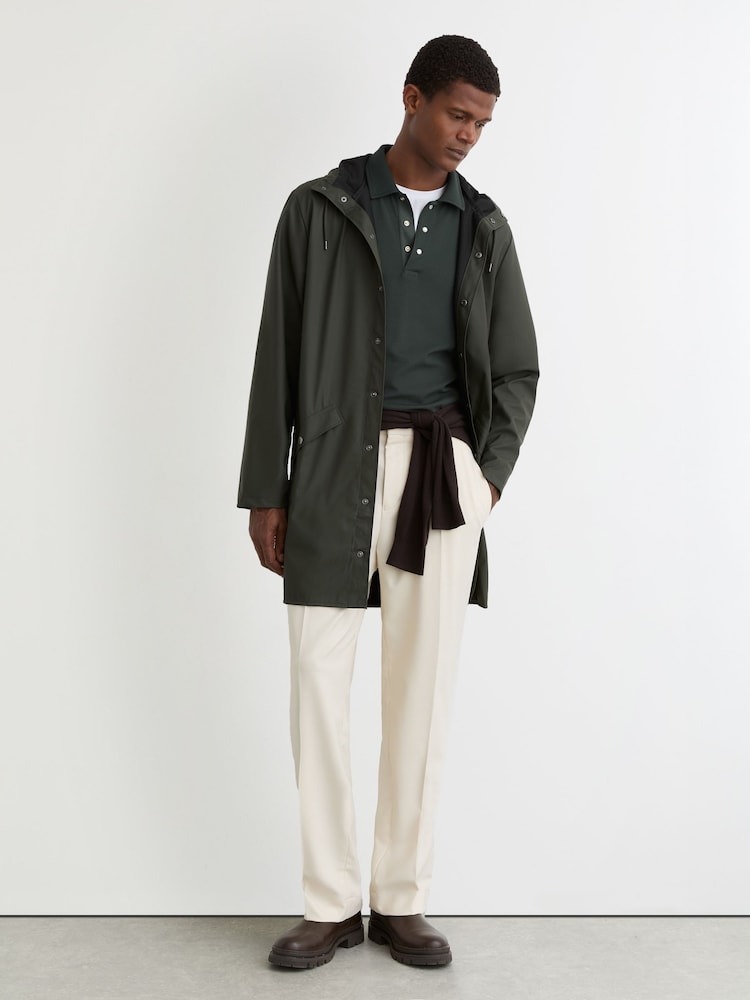 reiss Rains Waterproof Long Jacket in Green