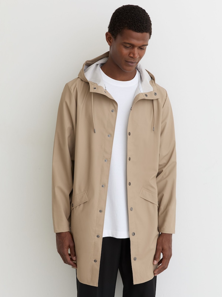 reiss Rains Waterproof Long Rain Jacket in Beige
