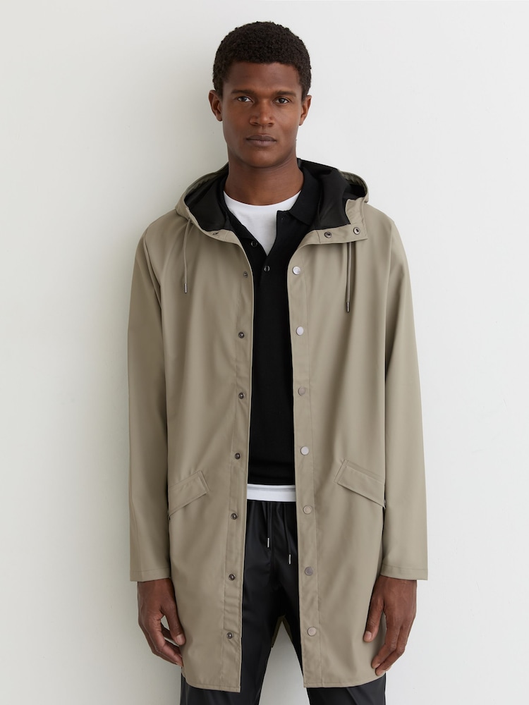 reiss Rains Waterproof Long Rain Jacket in Drift