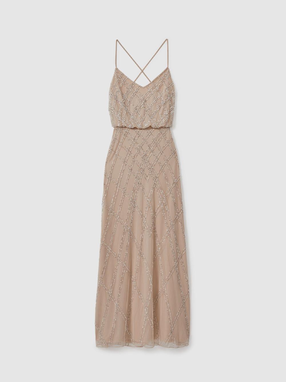 Reiss Raishma Embellished Maxi Dress In Nude