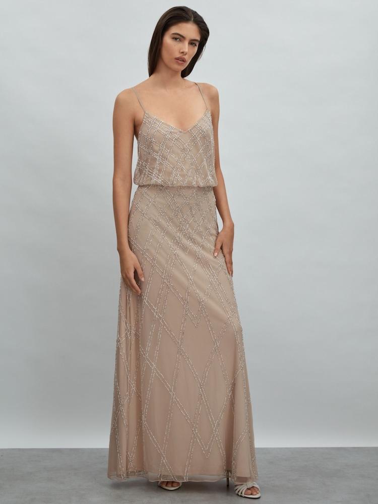 reiss Raishma Embellished Maxi Dress in Nude