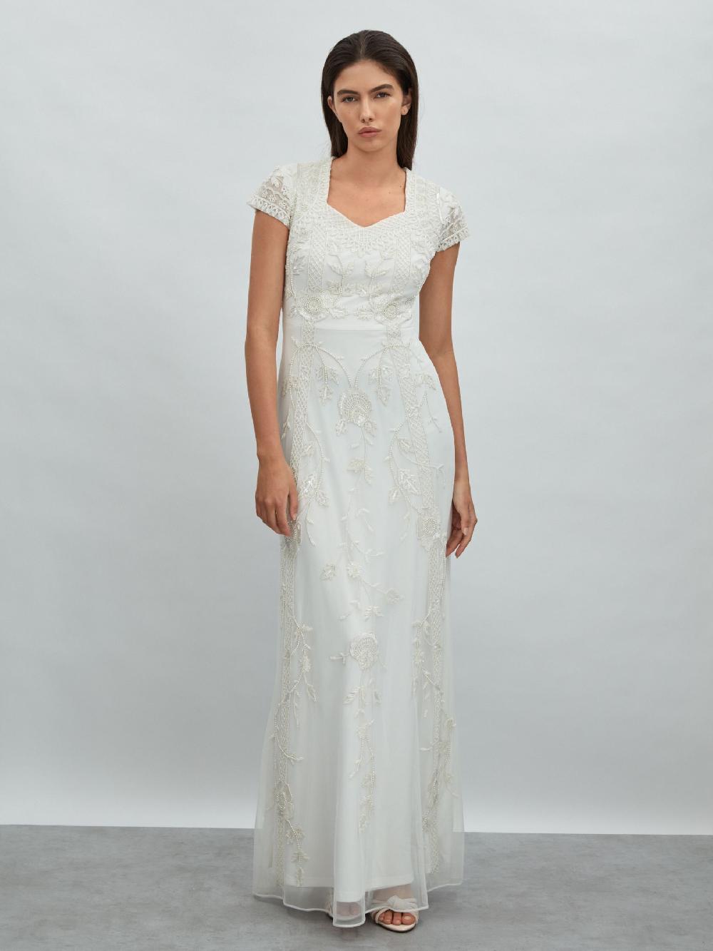 Reiss Raishma Floral Beaded Maxi Dress In Ivory